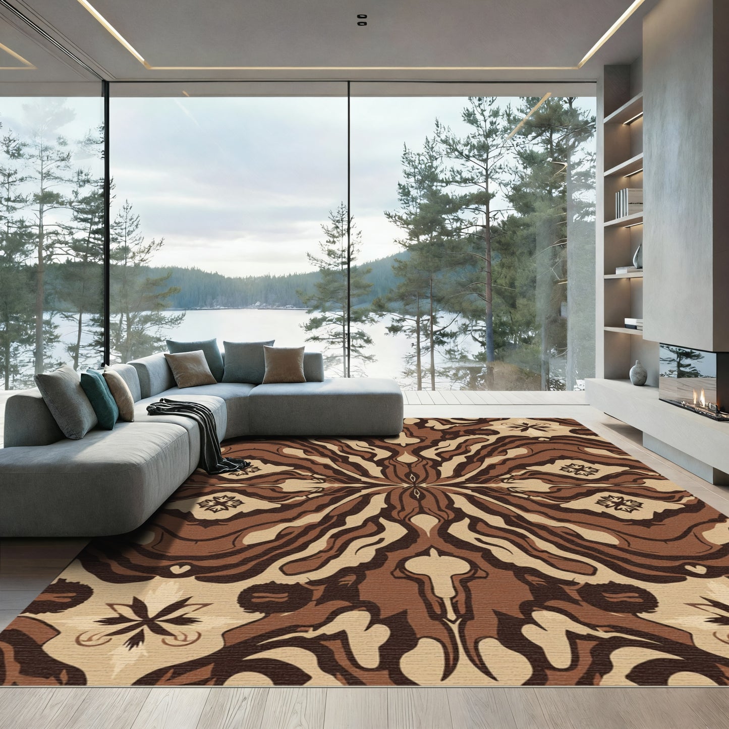 Brown Earth Tones Symmetrical medallion Rug