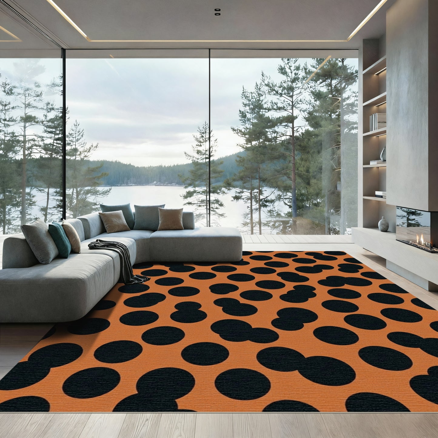 Orange Black Polka Dots Rug