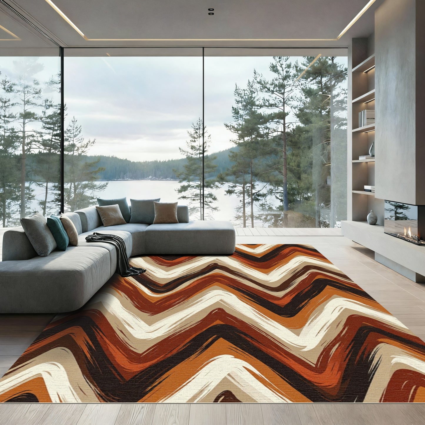 Earthy Tones Brushstroke Chevron Rug