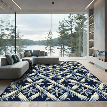 Navy Blue Geometric Lattice Snowflake Rug
