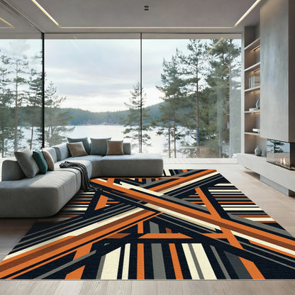 Modern Abstract Ochre and Charcoal Geometric Rug