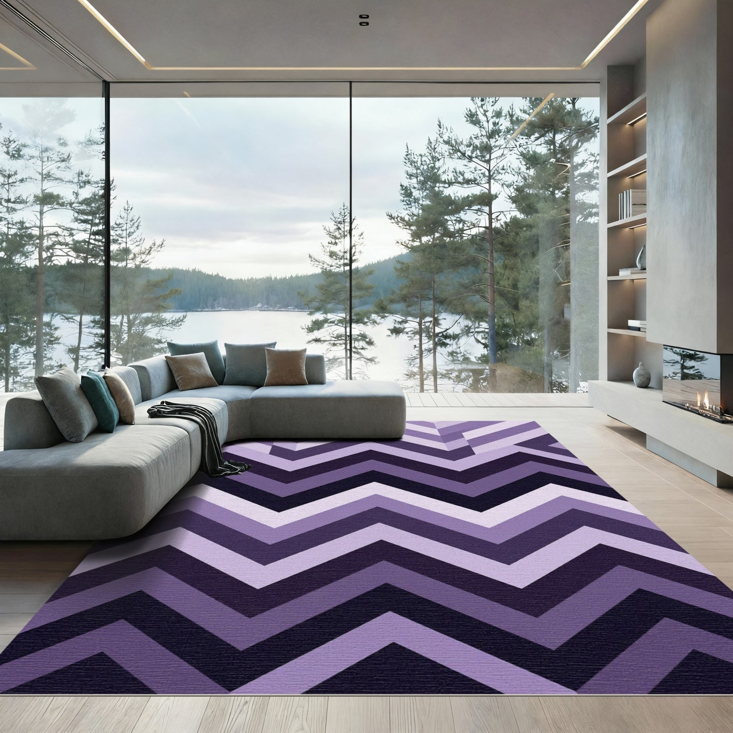 Purple Chevron Gradient Pattern Rug