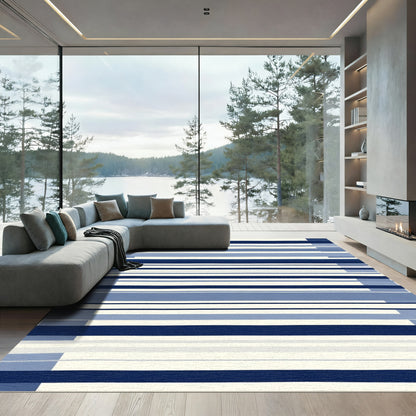 Navy Blue Cream Horizontal Stripe Rug