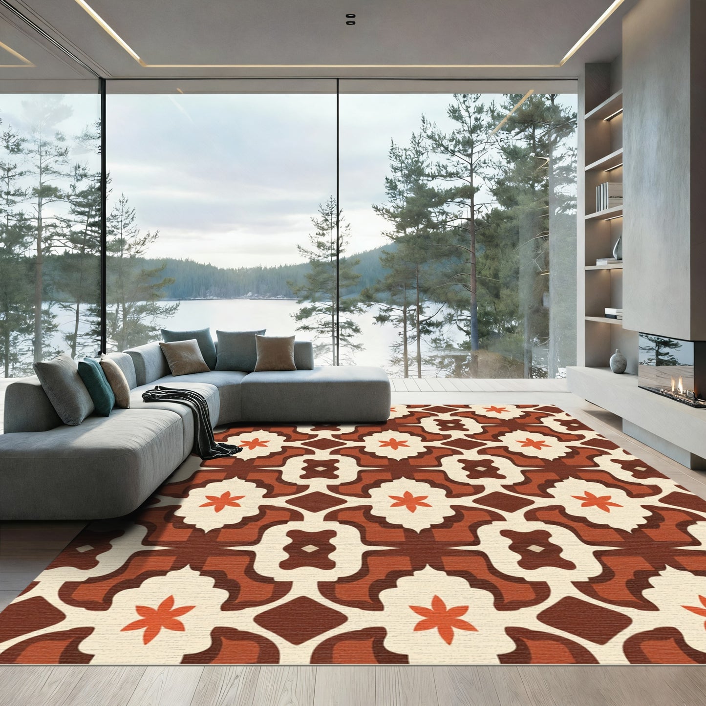 Retro Orange Blossom Lattice Rug