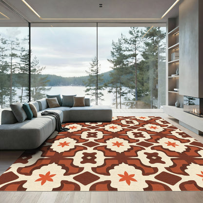 Retro Orange Blossom Lattice Rug