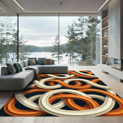 Modern Burnt Orange Interlocking Curves Rug