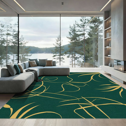 Golden Swirls Deep Emerald Vines Rug