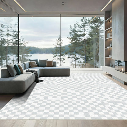 Subtle Gray Checkered Wash Rug