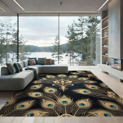 Gilded Peacock Feather Art Deco Overlay Rug