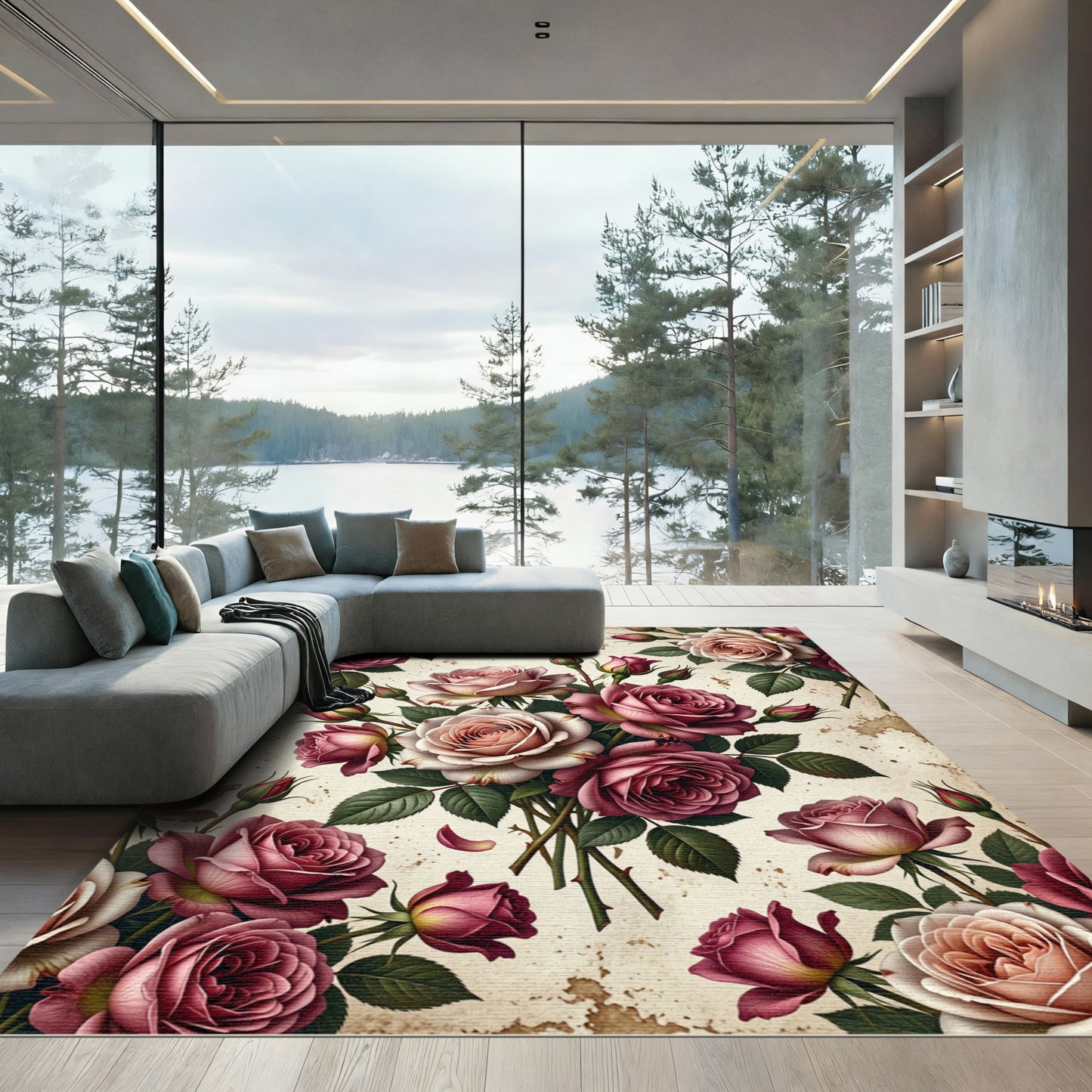 Romantic Dusty Rose Vintage Floral Bouquet Rug