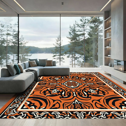 Orange Black White Bold Floral Medallion Rug