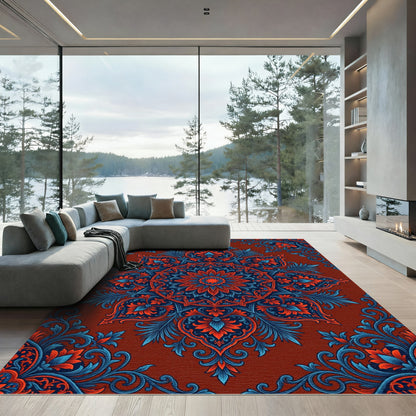 Dark Crimson Floral Chintz Medallion Rug