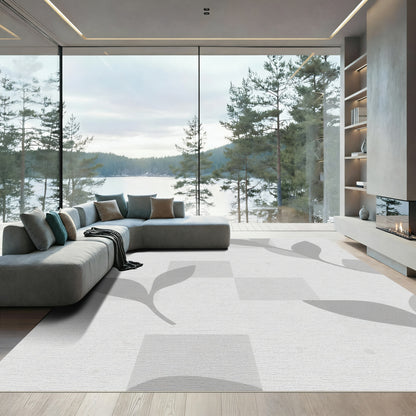 Soft Gray Leafy Squares Rug