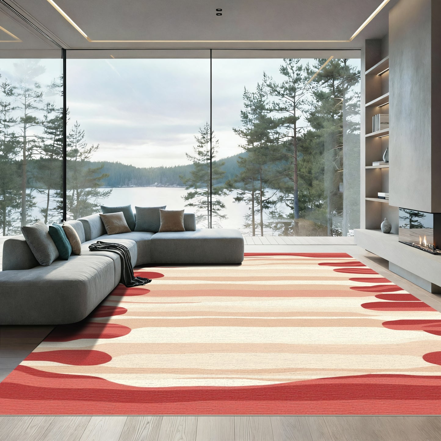 Crimson Cream Abstract Stripe Rug
