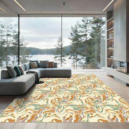 Earthy Abstract Swirl Botanical Arrangement Rug