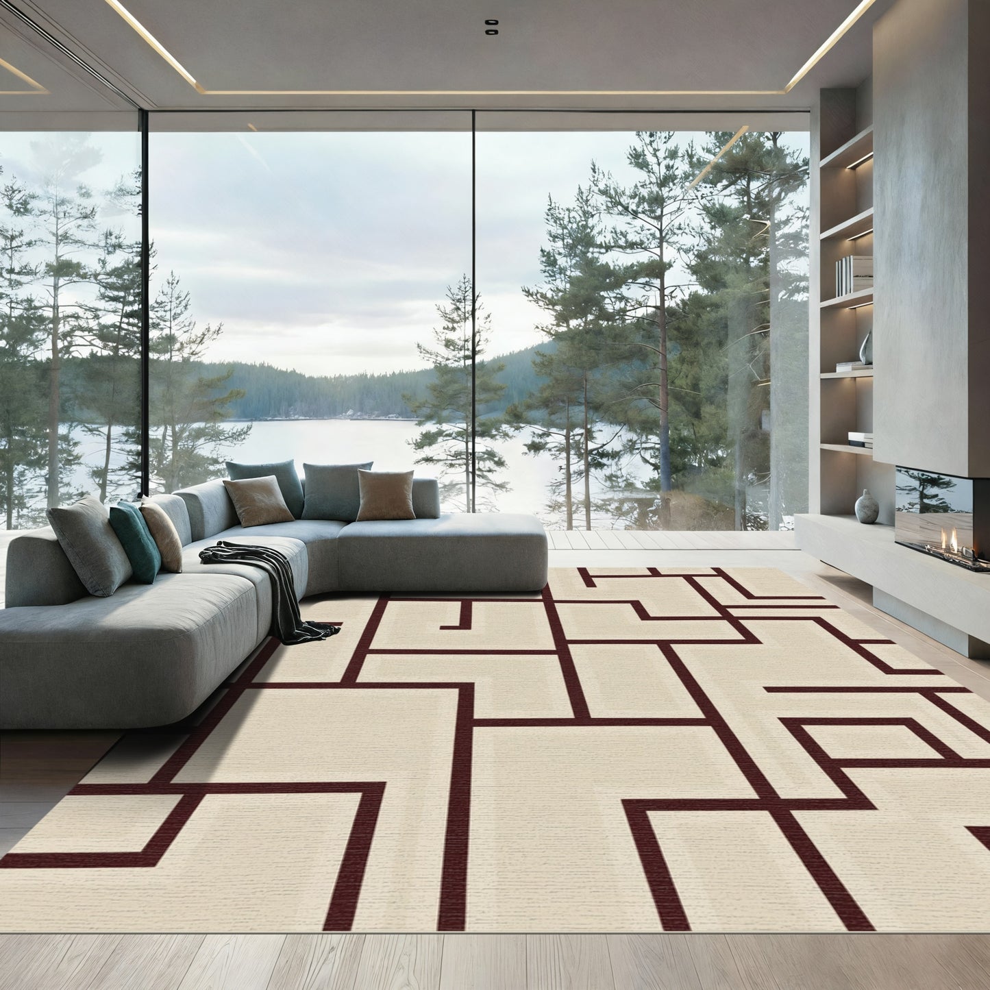 Deep Plum Geometric Block Lines Rug