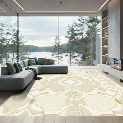 Cream and Gold Abstract Arch Rug