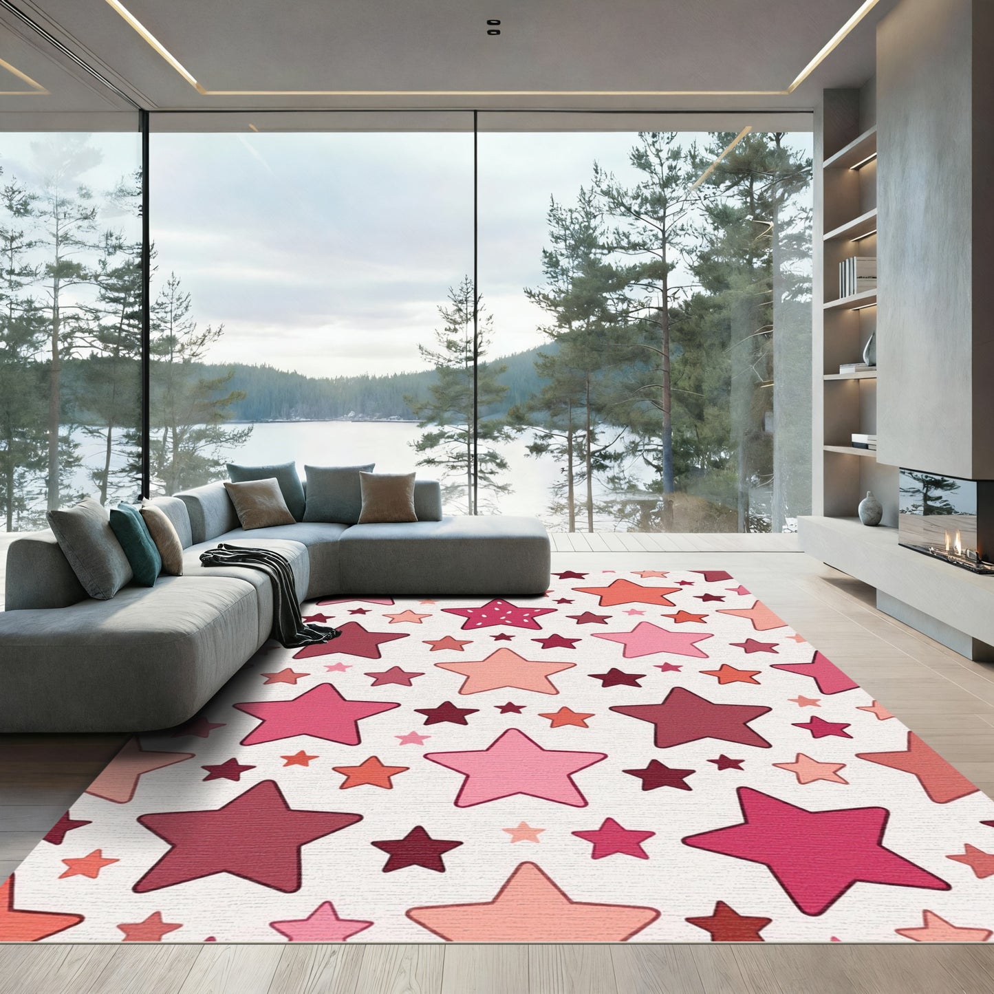 Pink Rose Star Pattern Rug