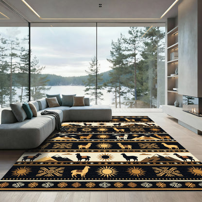 Golden Llama Sun Mountain Landscape Rug