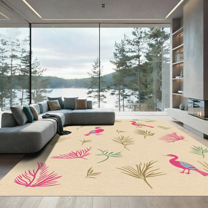 Whimsical Pink Birds Foliage Garden Rug