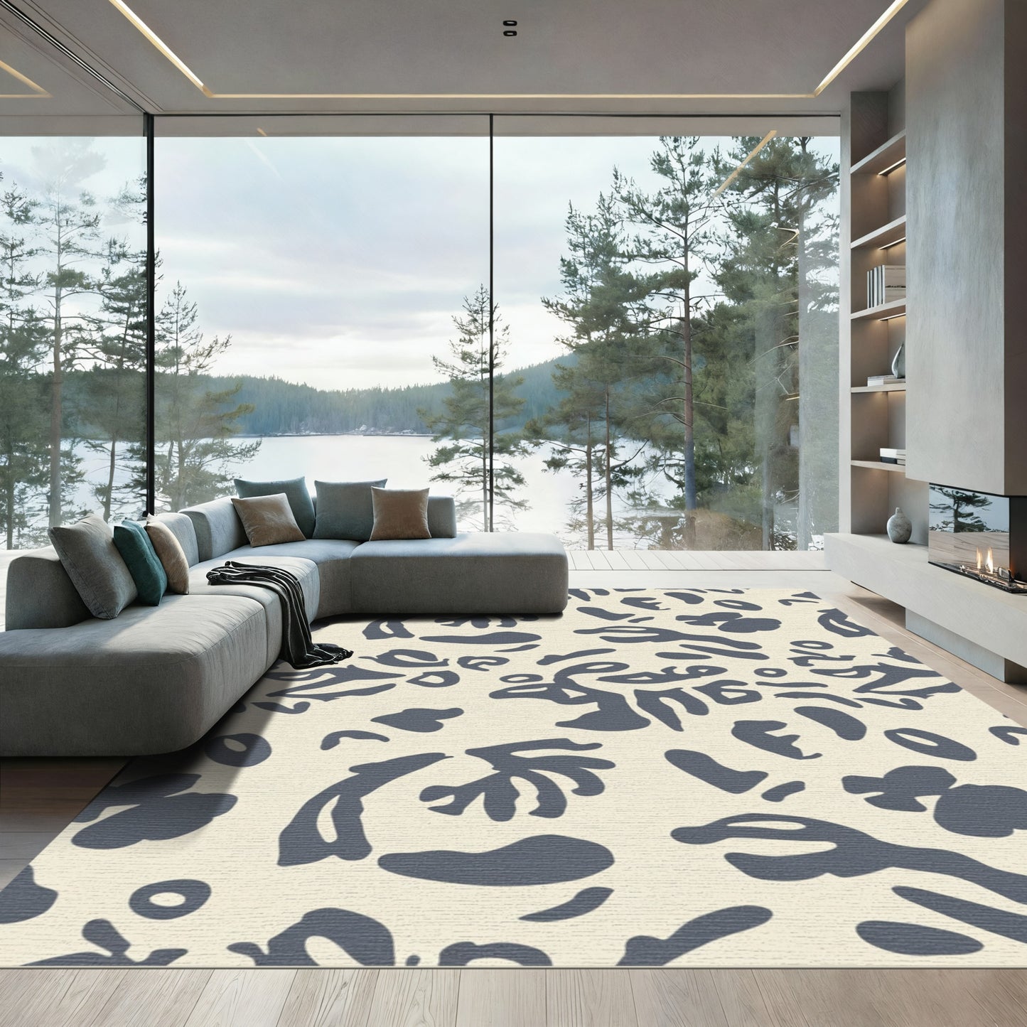 Cream Slate Abstract Organic Shapes Rug