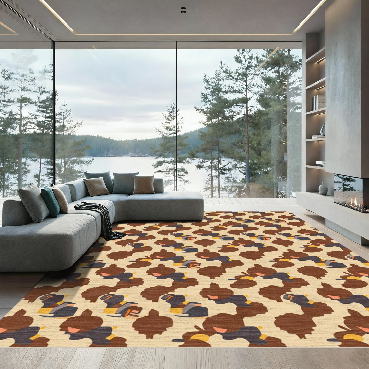 Muted Tan Brown Abstract Animal Forms Rug