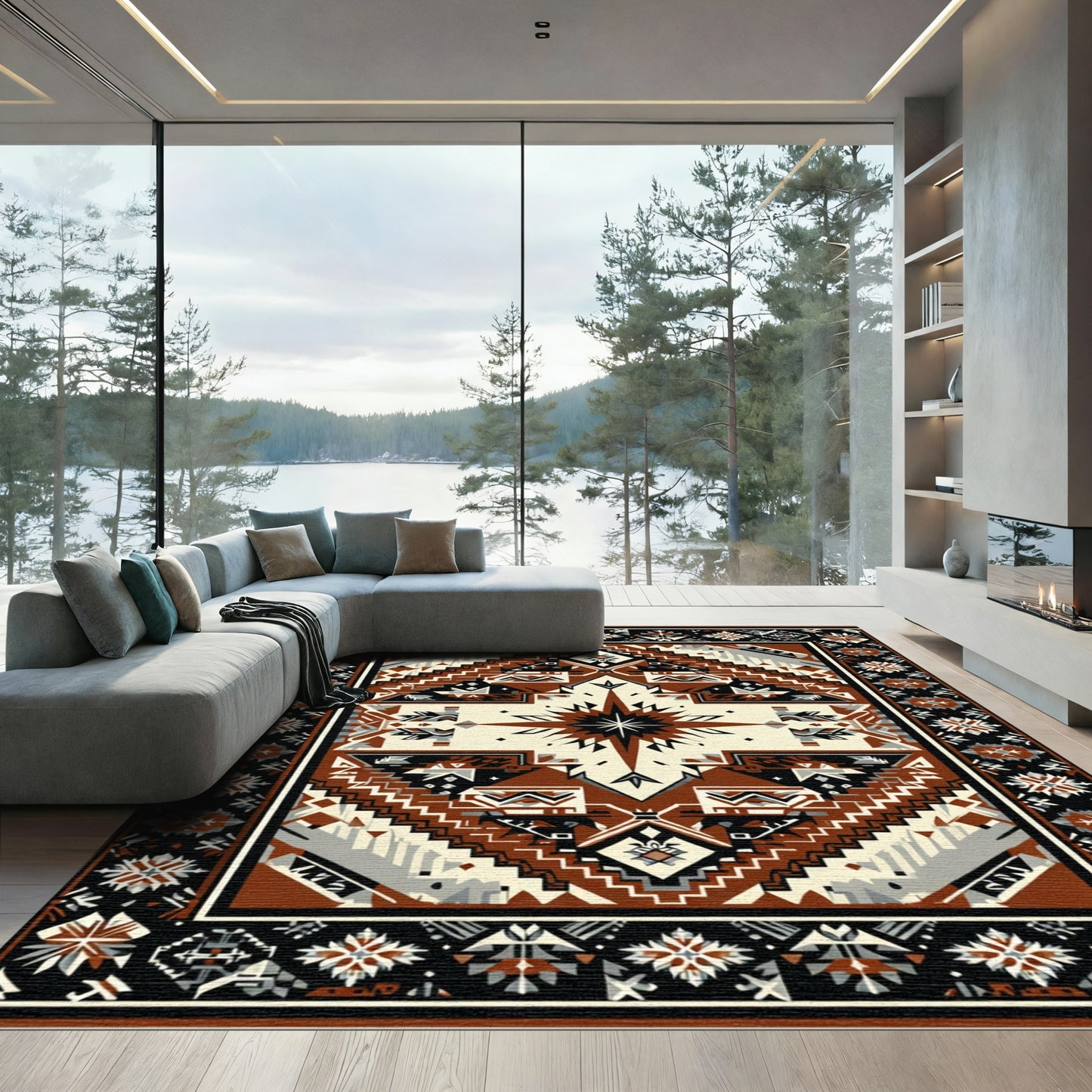 Terracotta Brown Tribal Diamond Starburst Rug