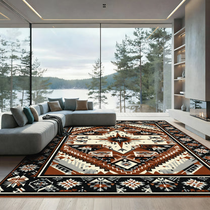 Terracotta Brown Tribal Diamond Starburst Rug