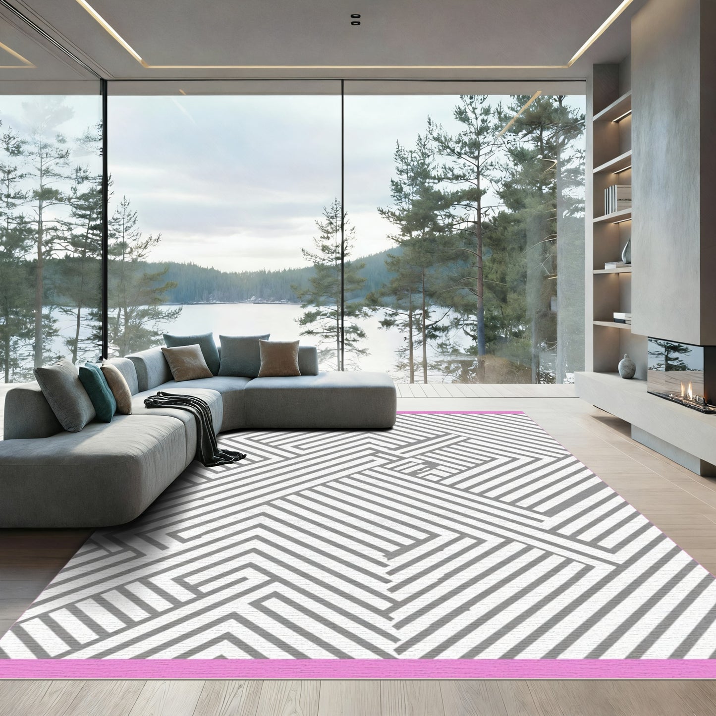 Modern Gray Geometric Intersecting Lines Rug