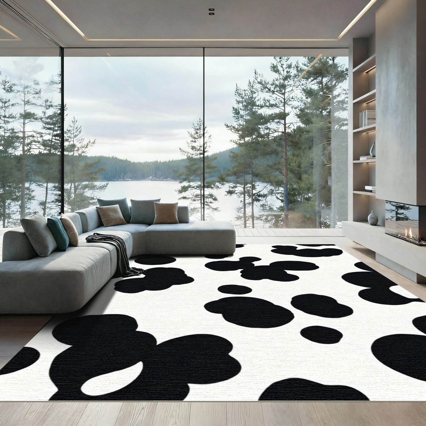 Bold Black White Spots Rug