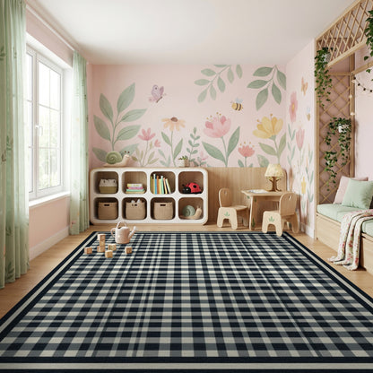 Black White Checkered Gingham Rug