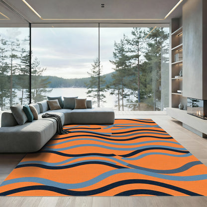 Vibrant Orange Blue Wavy Stripes Rug