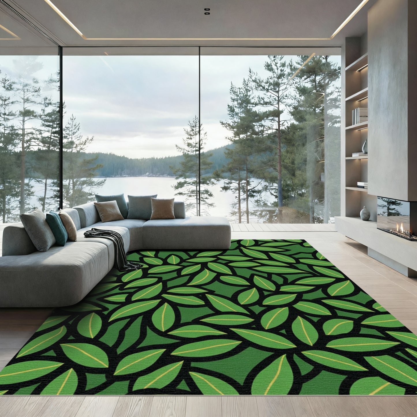 Vibrant Green Leafy Foliage Rug