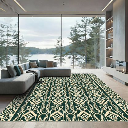 Emerald Green Cream Vintage Ornate Rug