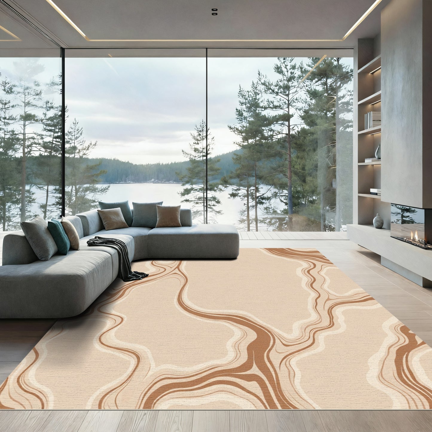 Earthy Warm Tones Flowing Lines Rug