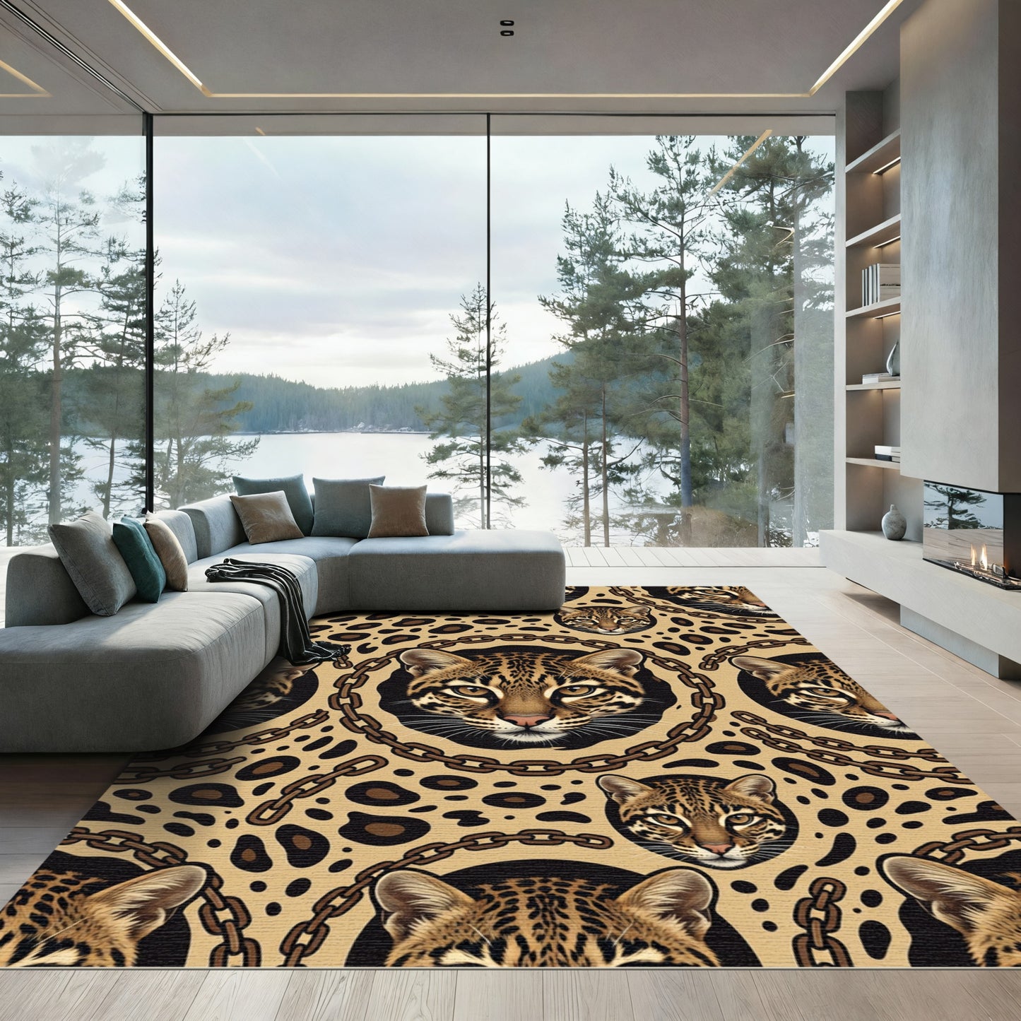 Wild Cat Chain Leopard Spot Rug