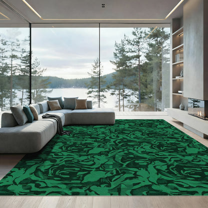 Deep Forest Camouflage Organic Swirls Rug