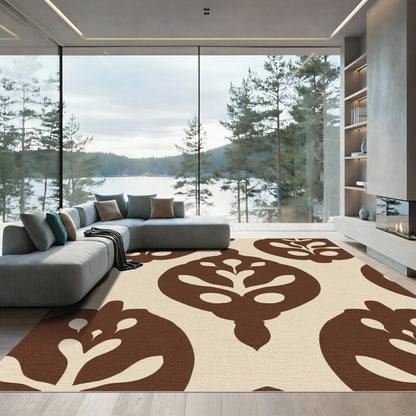 Cream and Brown Abstract Floral Medallion Rug