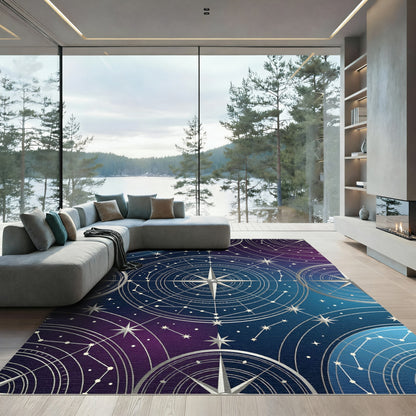 Celestial Navy Gold Starry Compass Rug