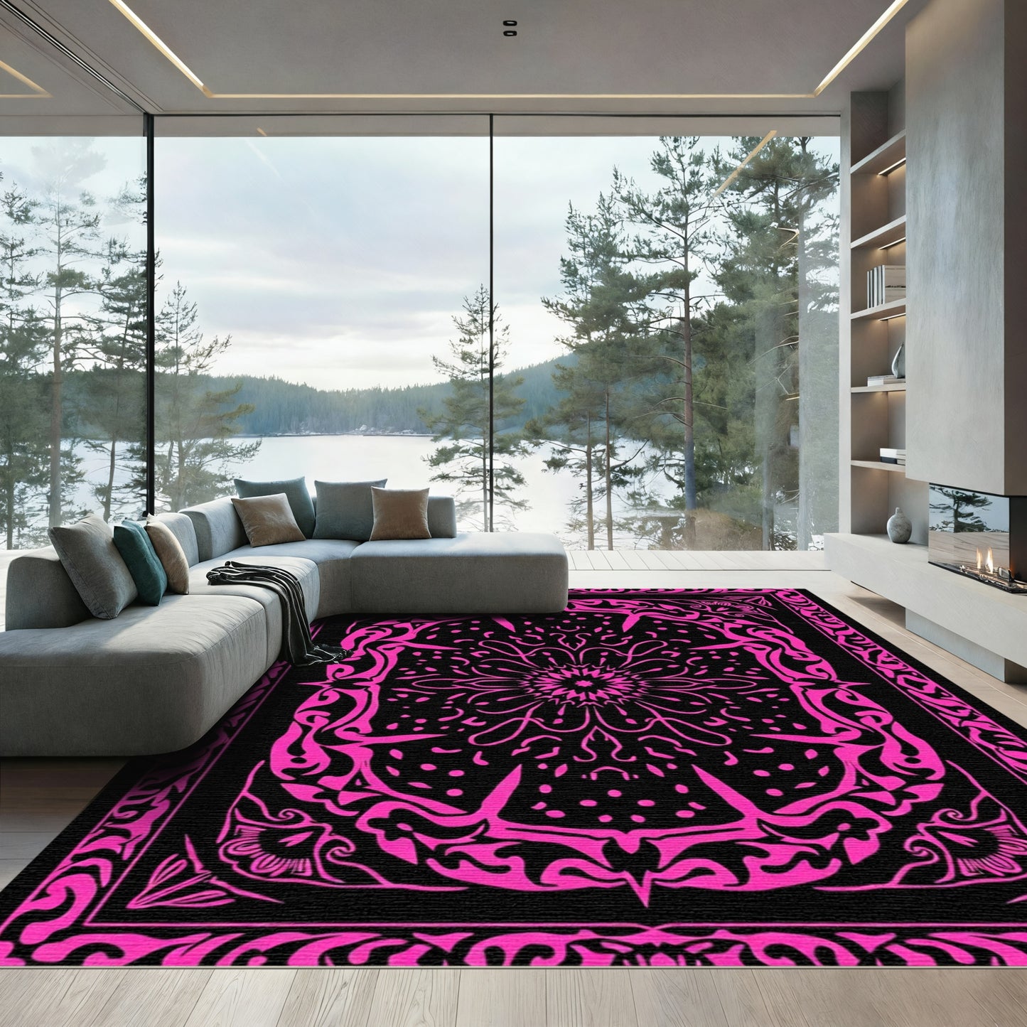 Hot Pink Starburst Mandala Rug