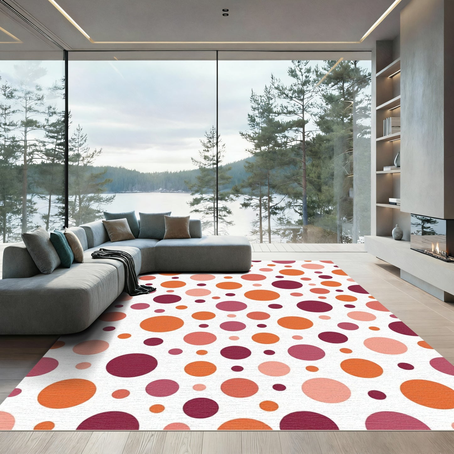 Red Orange Pink Polka Dot Scatter Rug