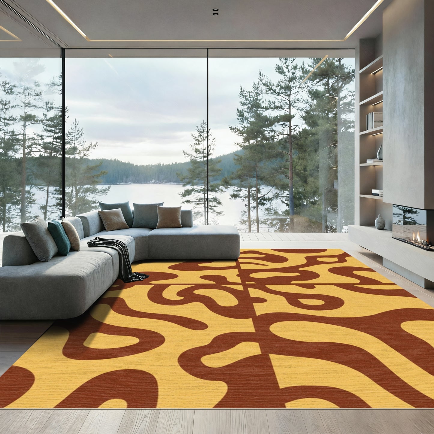 Retro Brown Organic Shape Rug