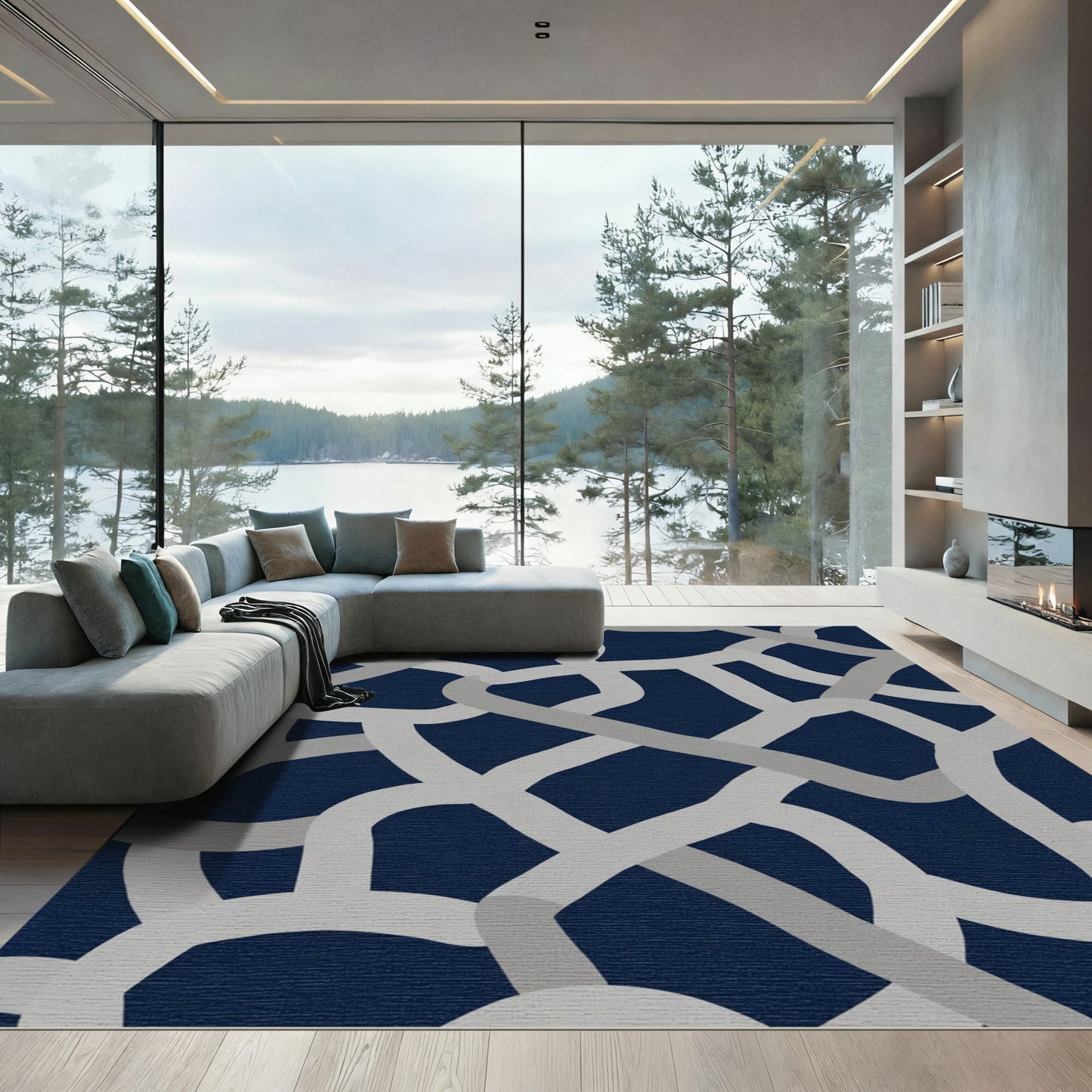 Navy Blue Intertwined Curves Rug