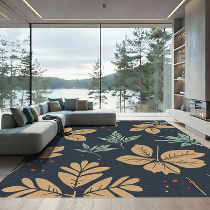 Autumnal Leaf Ochre Mint Slate Rug