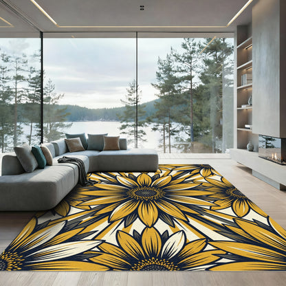 Golden Yellow Sunflower Sunburst Rug