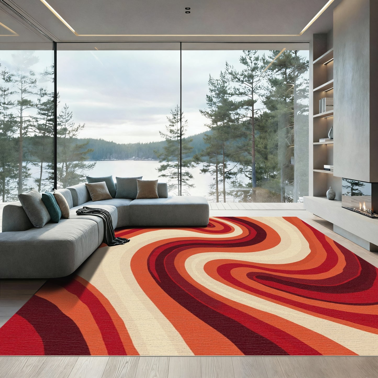 Warm Red Swirl Abstract Rug