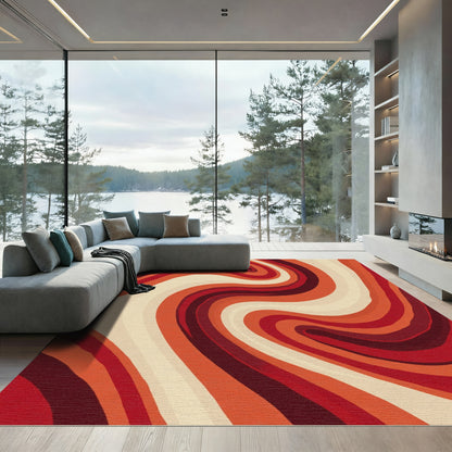Warm Red Swirl Abstract Rug