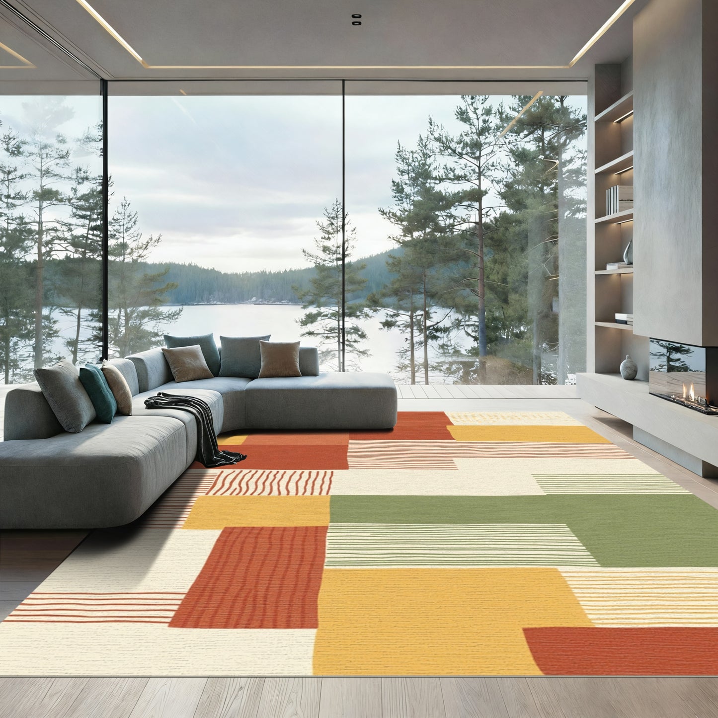 Earthy Terracotta Geometric Stripes Rug