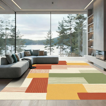 Earthy Terracotta Geometric Stripes Rug