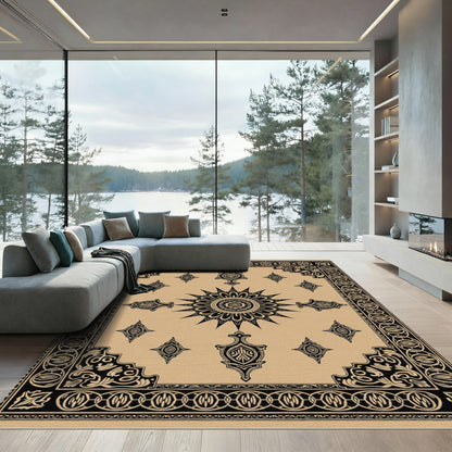 Black Sun Mandala Geometric Border Rug